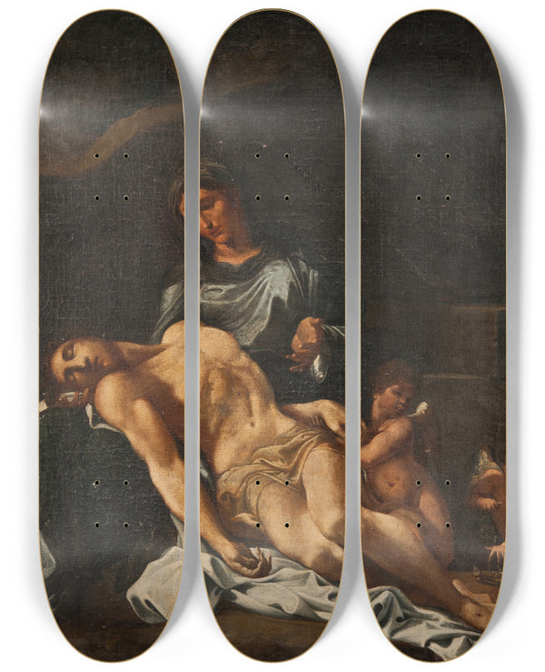 Triptych art skateboard deck of Annibale Carracci Piet by Annibale Carracci (1560-1609)