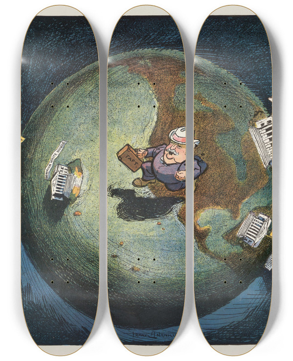 Triptych art skateboard deck of Frank Arthur Nankivell When Taft Is President by Frank Arthur Nankivell (1869-1959)
