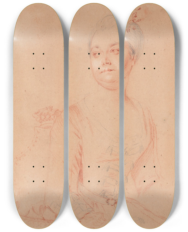 Triptych art skateboard deck of Philippe Mercier Portrait Deleanor Brownlow Vicomtesse Tyrconnel by Philippe Mercier (1689-1760)