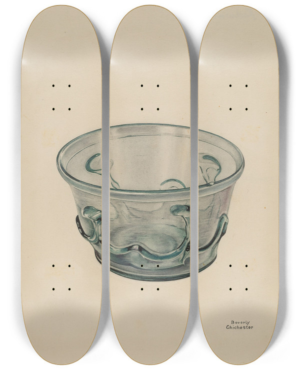 Triptych art skateboard deck of Beverly Chichester Glass Bowl by Beverly Chichester (20-)