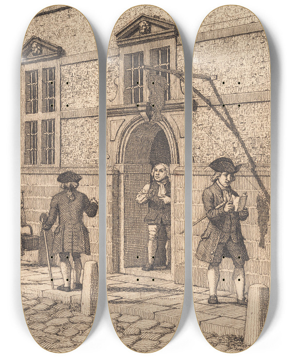 Triptych art skateboard deck of Christoffer Wilhelm Eckersberg Parti Omkring En Portal Af Brsen Illustration Til Linearperspectiven Tavle Vi by Christoffer Wilhelm Eckersberg (1783-1853)