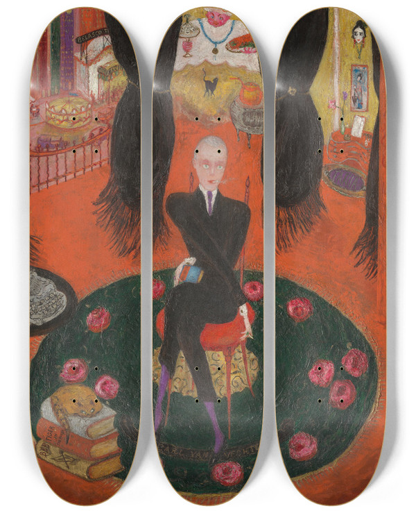 Triptych art skateboard deck of Florine Stettheimer Carl Van Vechten by Florine Stettheimer (1871-1944)