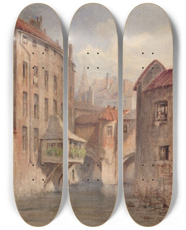 Triptych art skateboard deck of Joseph Borio Bridge In Brussels by Joseph Borio