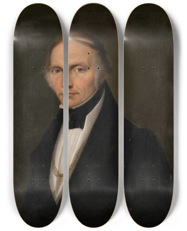 Triptych art skateboard deck of Friedrich Wilhelm Maul Portrait Of A Gentleman In Tailcoat by Friedrich Wilhelm Maul (1780-1852)