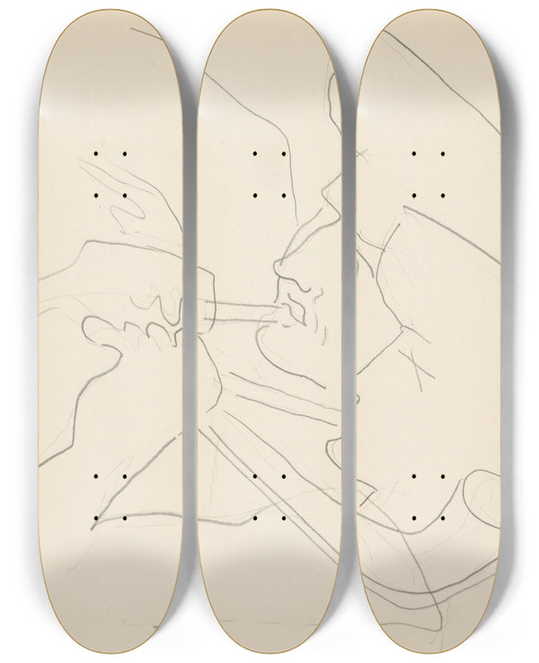 Triptych art skateboard deck of Mikul Galanda Sketchbook_61 by Mikulas Galanda (1895-1938)