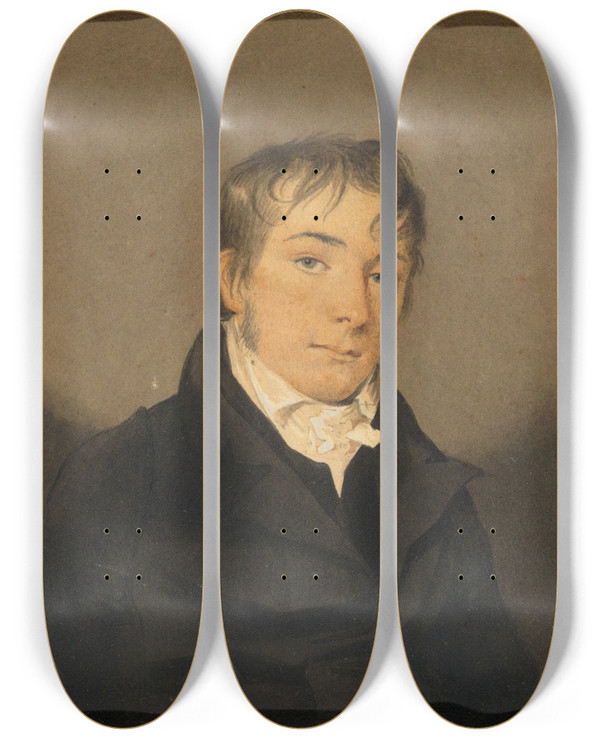 Triptych art skateboard deck of John Rubens Smith Portrait Of Unknownman by John Rubens Smith (1775-1849)