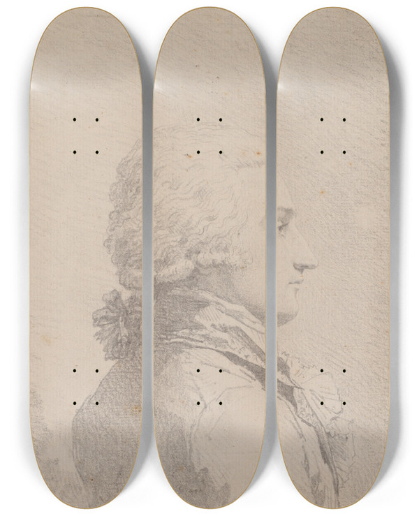 Triptych art skateboard deck of Louis Rolland Trinquesse Profile Portrait Of A Man by Louis Rolland Trinquesse (1746-1800)