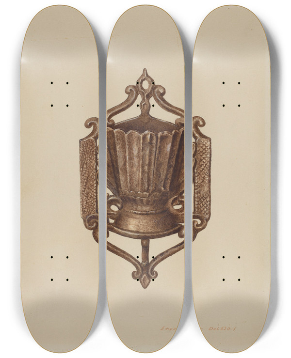 Triptych art skateboard deck of Edward L Loper Match Holder by Edward L Loper (1916-2011)