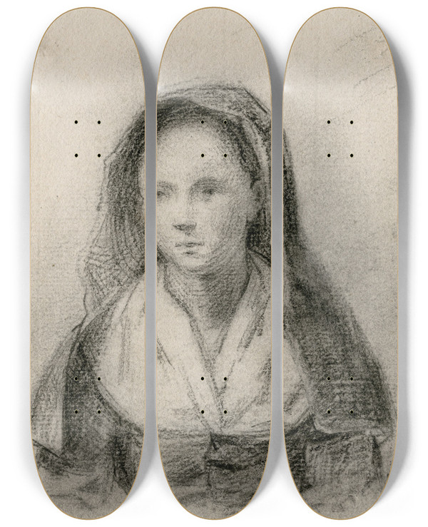 Triptych art skateboard deck of Matthijs Maris Borstbeeld Van Een Meisje Met Hoofddoek by Matthijs Maris (1839-1917)