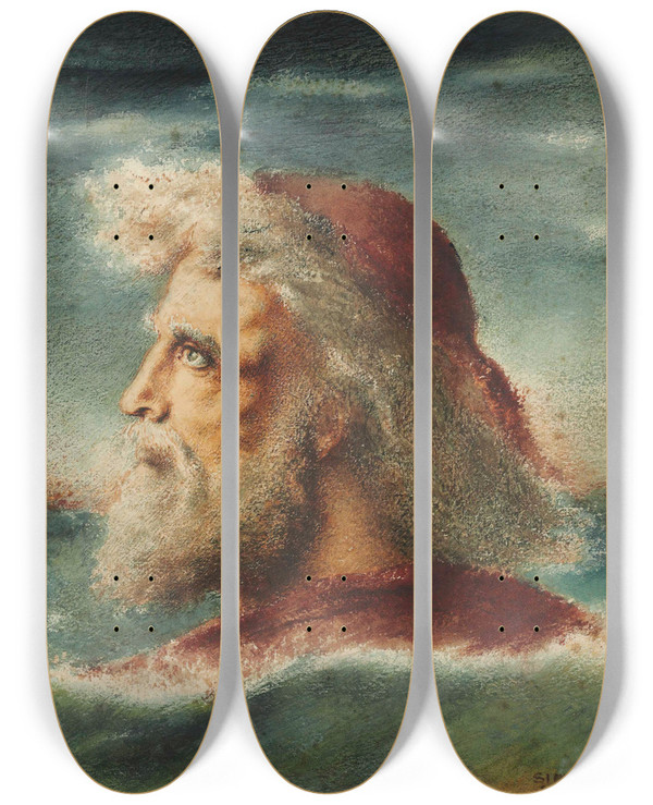 Triptych art skateboard deck of Simeon Solomon St Peter On The Sea by Simeon Solomon (1840-1905)