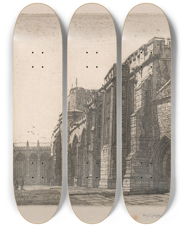 Triptych art skateboard deck of Frederick Landseer Maur Griggs The Palace_3 by Frederick Landseer Maur Griggs (1876-1938)