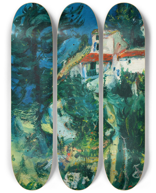 Triptych art skateboard deck of Cham Soutine Paysage De Cagnes by Chaim Soutine (1893-1943)