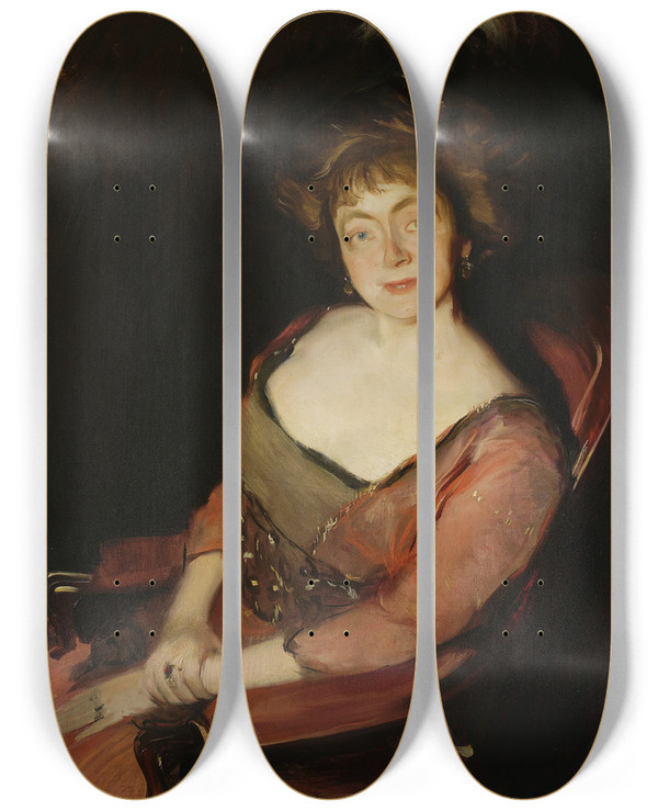 Triptych art skateboard deck of Konrad Krzyanowski Portrait Of Janina Dziekoska Ne Korsak by Konrad Krzyzanowski (1872-1922)