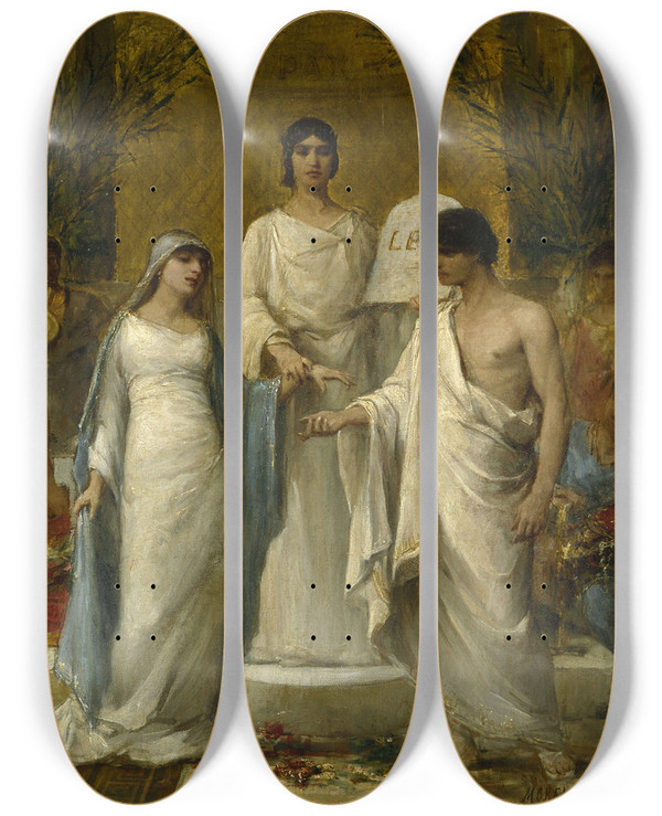 Triptych art skateboard deck of Georges Moreau De Tours Le Mariage by Georges Moreau De Tours (1848-1901)