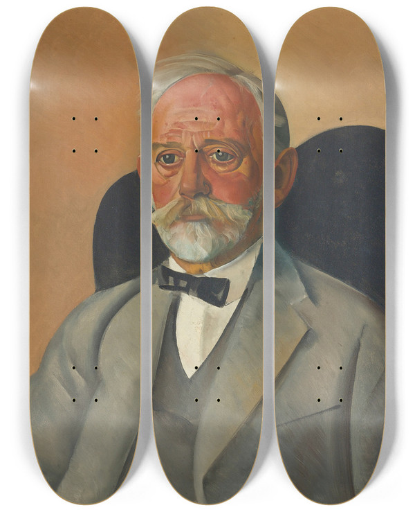 Triptych art skateboard deck of Boris Grigoriev Portrait Of A Gentleman by Boris Grigoriev (1886-1939)