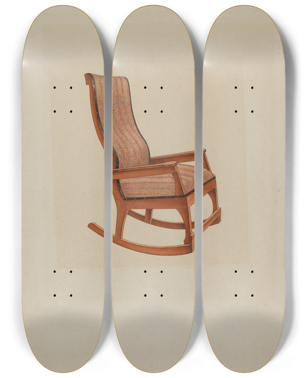 Triptych art skateboard deck of Lon Cronk Shaker Rocking Chair by Lon Cronk