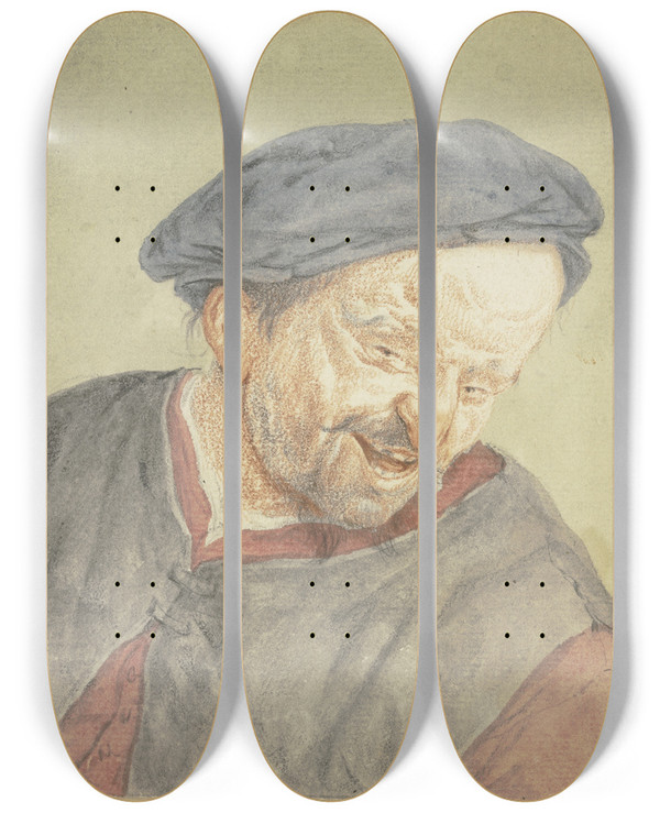 Triptych art skateboard deck of Cornelis Dusart Brustbild Eines Sich Nach Rechts Beugenden Bauerns by Cornelis Dusart (1660-1704)