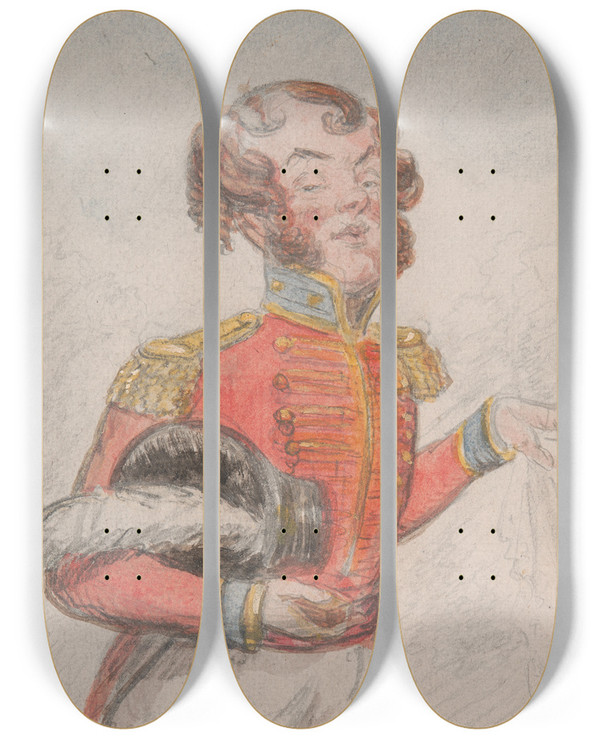 Triptych art skateboard deck of John Leech The Captain On Full Pay by John Leech (1817-1864)