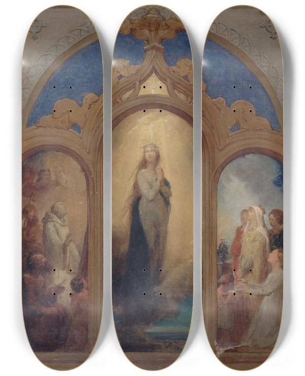 Triptych art skateboard deck of Ary Scheffer Projet Pour Un Triptyque by Ary Scheffer (1795-1858)