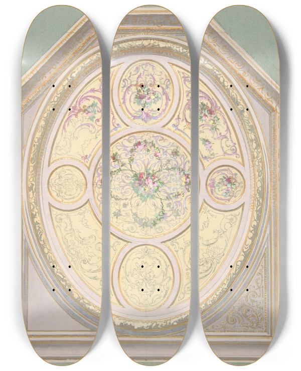 Triptych art skateboard deck of Julesedmondcharles Lachaise Design For A Ceiling_1 by Jules-Edmond-Charles Lachaise (1897)
