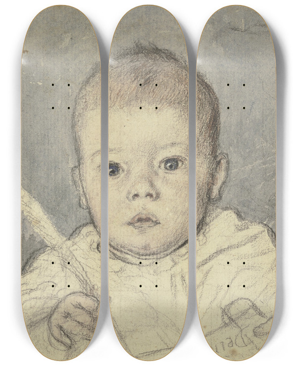 Triptych art skateboard deck of Otto Scholderer Bildnis Des Victor Scholderer Als Kleinkind_2 by Otto Scholderer (1834-1902)