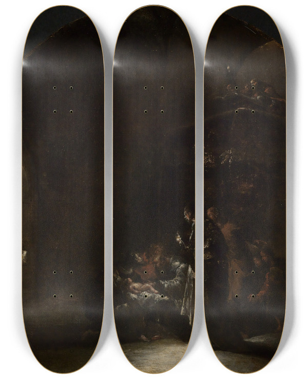 Triptych art skateboard deck of Leonaert Bramer Beschneidung Christi by Leonaert Bramer (1596-1674)