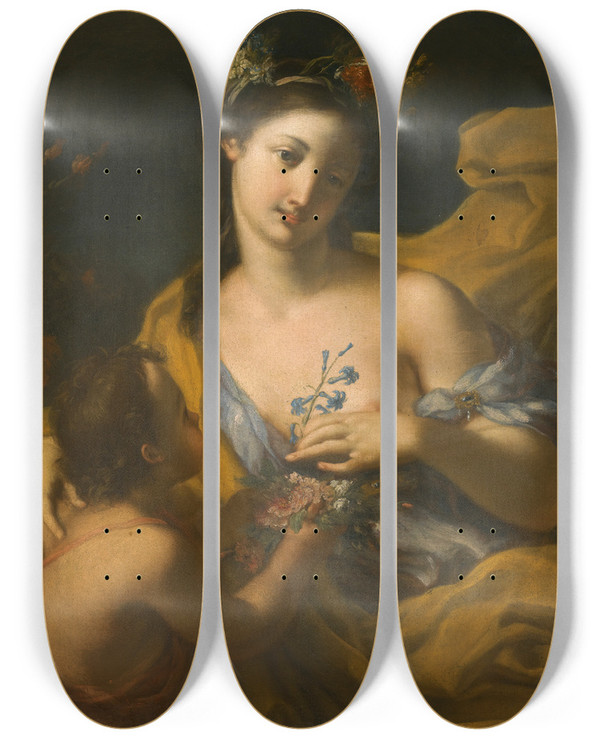 Triptych art skateboard deck of Bolognese School Flora by Bolognese School