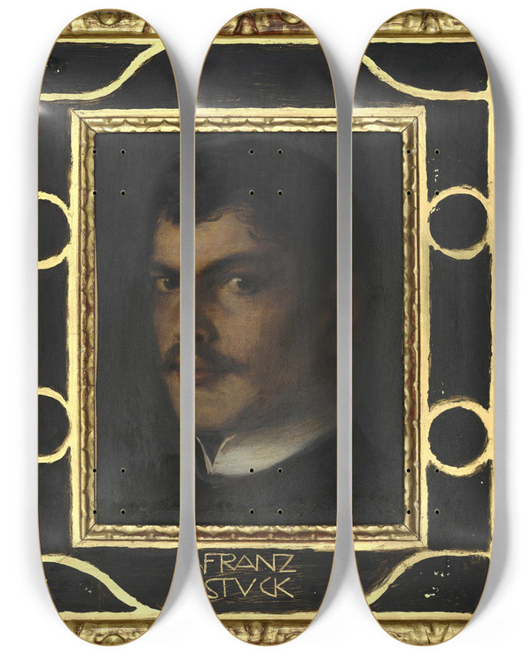 Triptych art skateboard deck of Franz Von Stuck Selfportrait_3 by Franz Von Stuck (1863-1928)