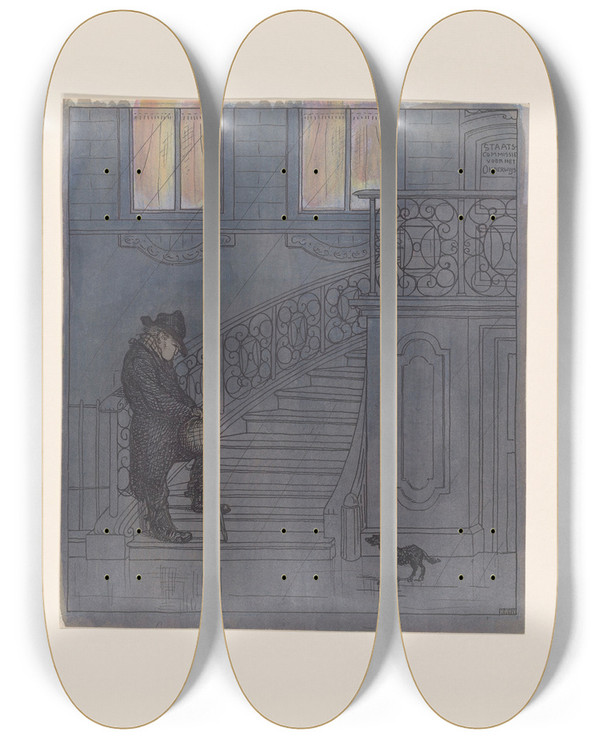 Triptych art skateboard deck of Albert Hahn De Staatscommissie Voor Het Onderwijs by Albert Hahn (1877-1918)
