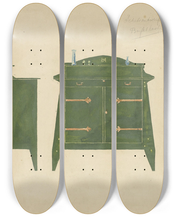 Triptych art skateboard deck of Gust Van De Wall Pern Ontwerp Voor Een Buffetkast by Gust van de Wall Pern (1877-1911)