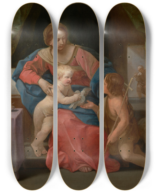 Triptych art skateboard deck of Guido Reni Virgin And Child With Saint John The Baptist by Guido Reni (1575-1642)