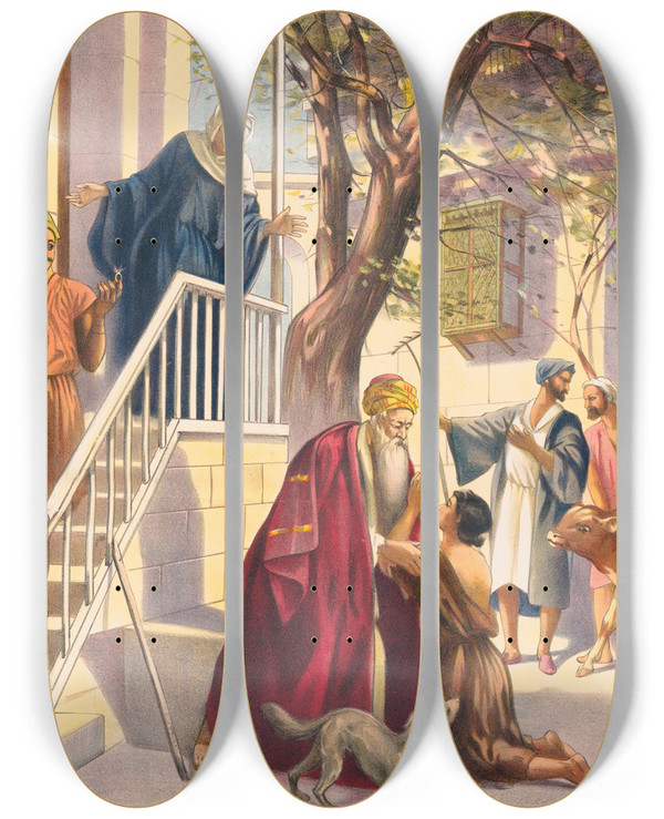 Triptych art skateboard deck of Stecher Litho Co The Return Of The Prodigal by Stecher Litho Co (1871)