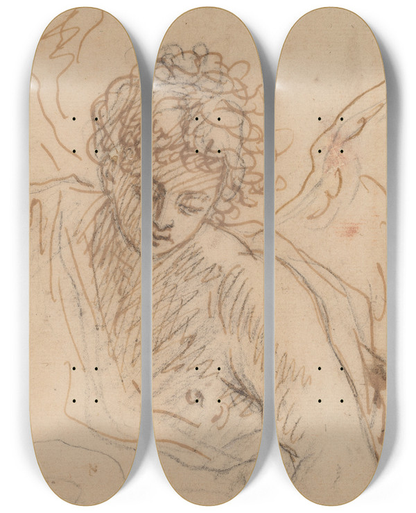 Triptych art skateboard deck of Benjamin West An Angel by Benjamin West (1738-1820)