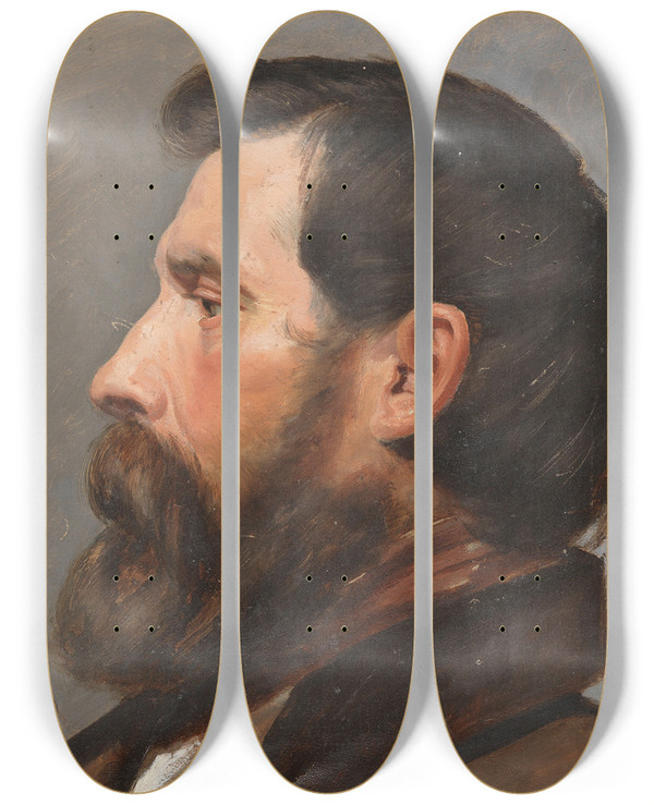 Triptych art skateboard deck of Karl Theodor Von Piloty Mnnerkopf Im Profil by Karl Theodor Von Piloty (1826-1886)