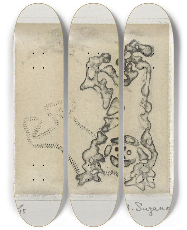 Triptych art skateboard deck of Yo Sugano Handstand by Yo Sugano (20-)