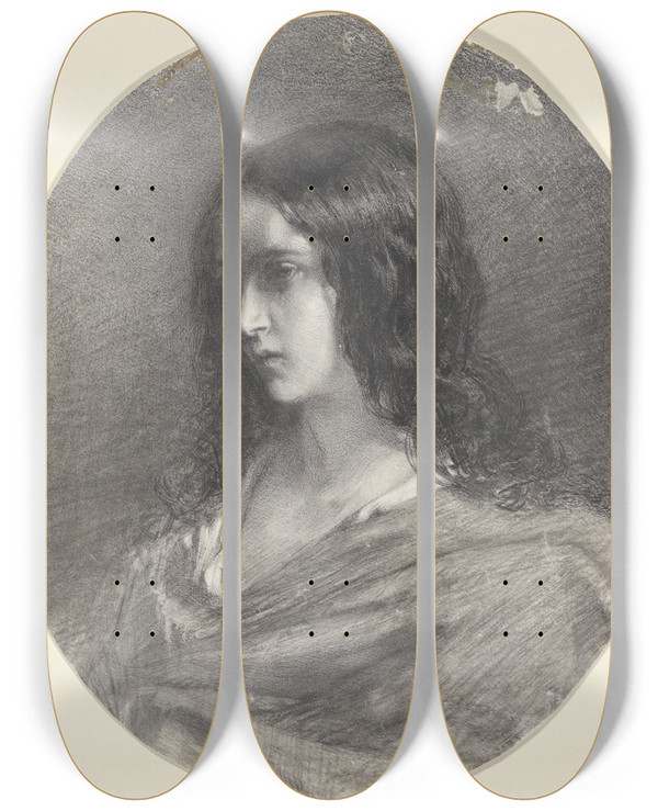 Triptych art skateboard deck of August Alleb Portret Van Een Onbekend Meisje by August Allebe (1838-1927)