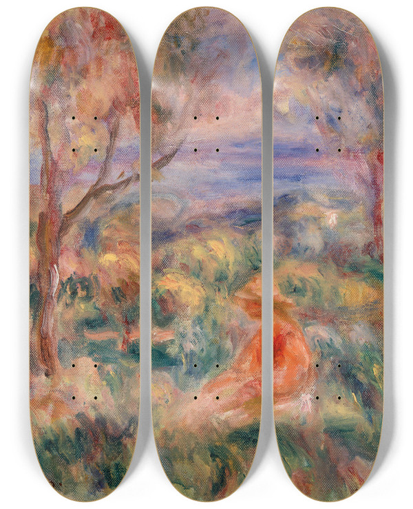 Triptych art skateboard deck of Pierreauguste Renoir Seated Woman With Sea In The Distance Femme Assise Au Bord De La Mer by Pierre-Auguste Renoir (1841-1919)