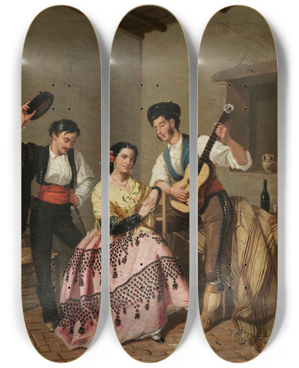 Triptych art skateboard deck of Manuel Cabral Aguado Bejarano La Copla by Manuel Cabral Aguado Bejarano (1827-1891)