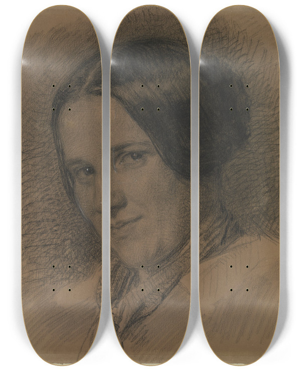 Triptych art skateboard deck of Angilbert Gbel Bildnis Einer Lchelnden Frau by Angilbert Gobel (1821-1882)