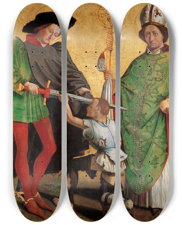 Triptych art skateboard deck of Master Of Uttenheim St Martin Of Tours And St Nicholas Of Bari by Master of Uttenheim (15-)