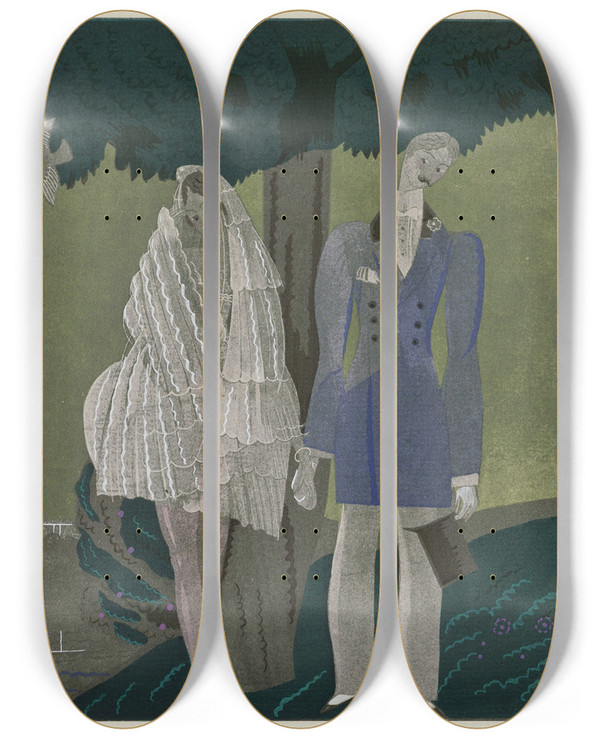 Triptych art skateboard deck of Charles Martin Le Mariage Mlancolique Modes Et Manires De Torquate by Charles Martin (1884-1934)