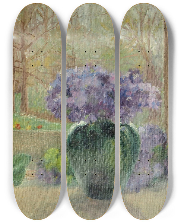 Triptych art skateboard deck of Lilly Walther Lilled Rohelises Vaasis by Lilly Walther (1866-1946)