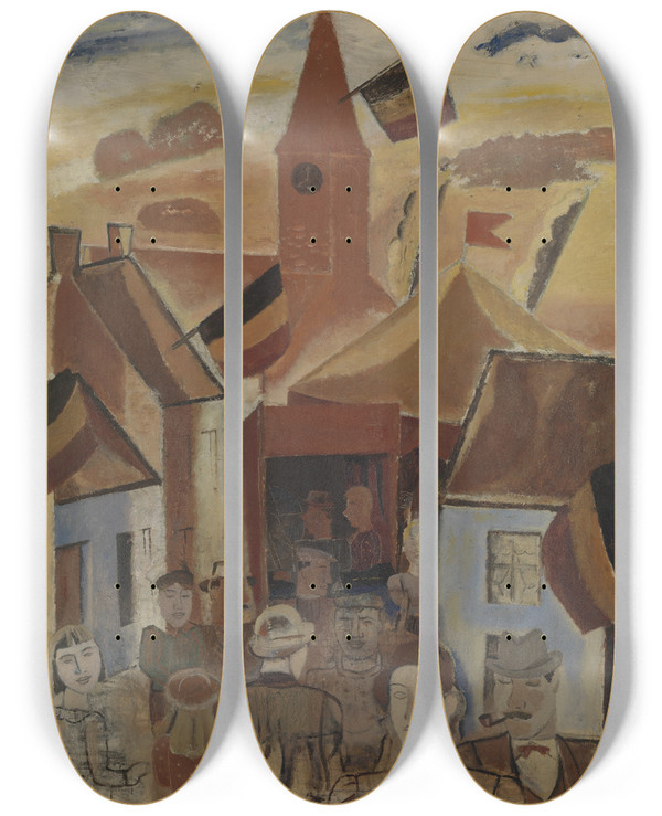 Triptych art skateboard deck of Gustave De Smet Dorpskermis_2 by Gustave De Smet (1877-1943)