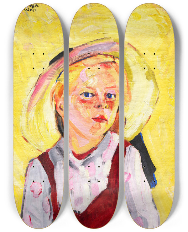 Triptych art skateboard deck of Peter August Bckstiegel Bauernkind Aus Arrode by Peter August Bockstiegel
