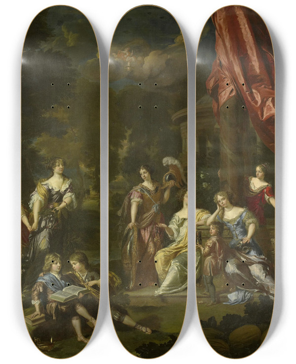 Triptych art skateboard deck of Danil Mijtens The Younger Allegorizing Group Portrait Of The Children Of Diederic Pietersz Van Leyden Van Leeuwen Burgomaster Of Leiden And Alida Paets by Daniel Mijtens The Younger (1644-1688)
