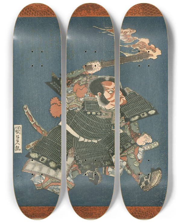 Triptych art skateboard deck of Utagawa Kunisada Toyokuni Iii Ichikawa Danjr Vii As I No Hayata by Utagawa Kunisada (Toyokuni III) (1786-1865)