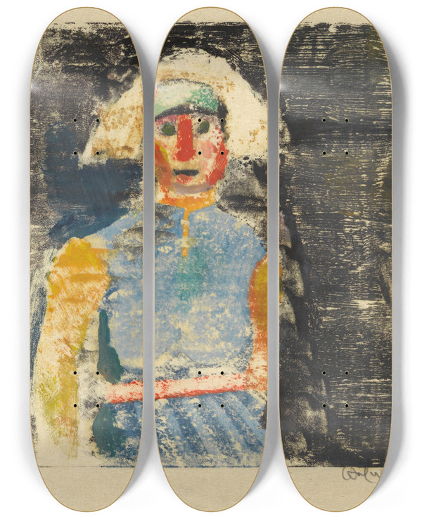 Triptych art skateboard deck of Karl Wiener Weibliches Portrt Ii_1 by Karl Wiener (1901-1949)