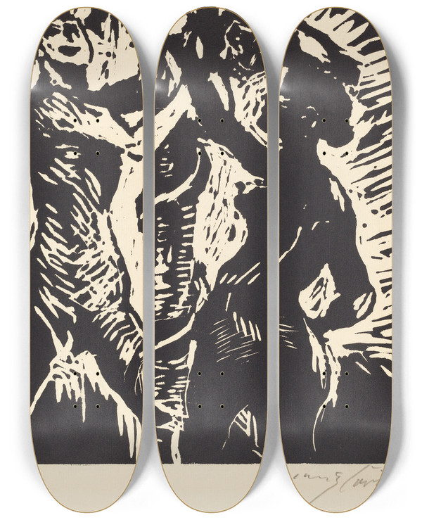 Triptych art skateboard deck of Lovis Corinth Adam And Eve Der Sndenfall by Lovis Corinth (1858-1925)