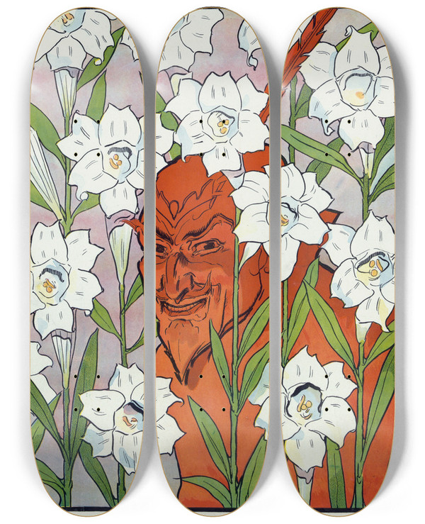 Triptych art skateboard deck of Gordon Ross Easter Puck by Gordon Ross (1873-1946)