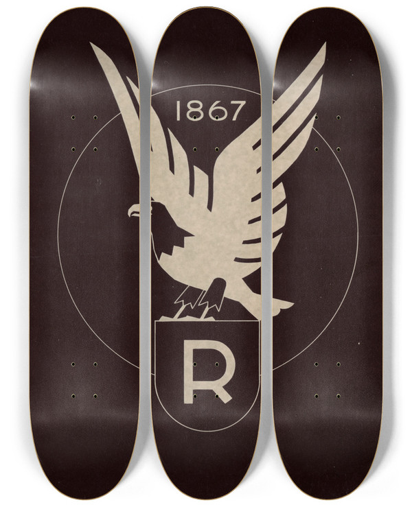Triptych art skateboard deck of Winold Reiss Logo For Ruppert Beer With Eagle_2 by Winold Reiss (1886-1953)